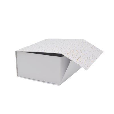 Boîte cadeau pliable blanche à pois or 29x22x12cm – Paquet de 5 - Boites cadeaux carton pliables-2