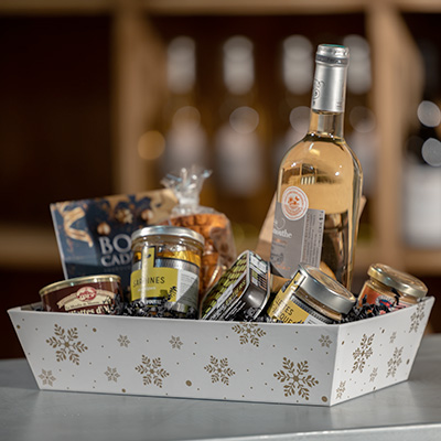 Corbeille carton rectangulaire Flocons 33 x 20 x 7,5 cm blanc / or, paquet de 10  - Corbeilles carton-1