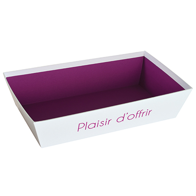 Corbeille carton rectangulaire Plaisir d'offrir 33 x 20 x 7,5 cm blanc / violet, paquet de 10 - Corbeilles carton