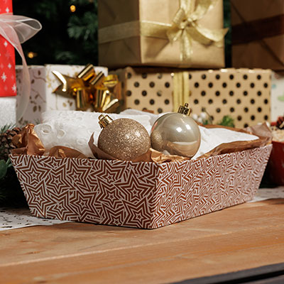 Corbeille carton rectangulaire Origami 33 x 20 x 7,5 cm cuivre / blanc, paquet de 10 - Corbeilles carton-1