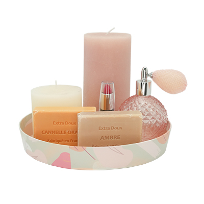 Corbeille carton ronde Beauté ø 20,5 x 3 cm beige clair / terracotta, paquet de 10 - Corbeilles carton-8