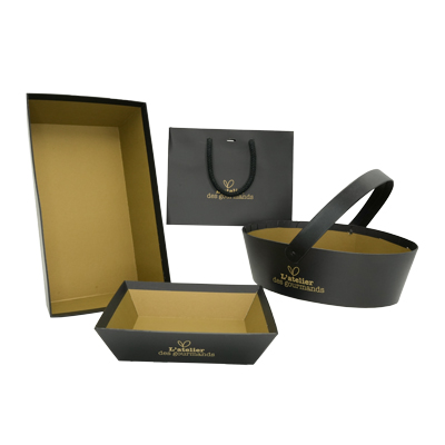 Corbeille carton carrée Épicerie fine 20 x 20 x 5 cm brun / noir, paquet de 10 - Corbeilles carton-4