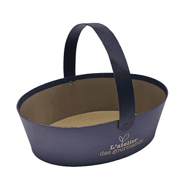 Corbeille carton ovale Épicerie fine 26 x 19,3 x 8 cm - noir / brun - Corbeilles carton