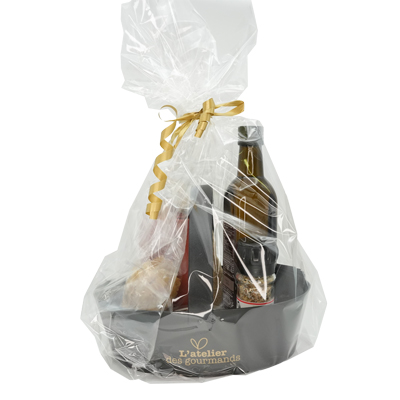 Corbeille carton ovale 1 anse Épicerie fine 26 x 19,3 x 8 cm noir / brun, paquet de 6 - Corbeilles carton-4