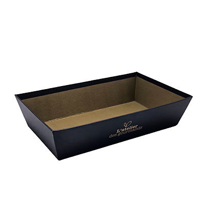 Corbeille carton rectangleÉpicerie fine 33x20x7,5 cm - brun / noir - Corbeilles carton