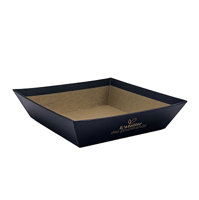Corbeille carton carrée Épicerie fine 20x20x5 cm - brun / noir - Corbeilles carton