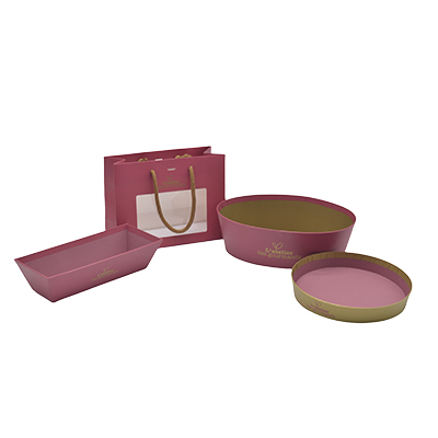 Corbeille carton ovale Épicerie fine 26x19,3x8 cm - bordeaux / brun - Corbeilles carton-1