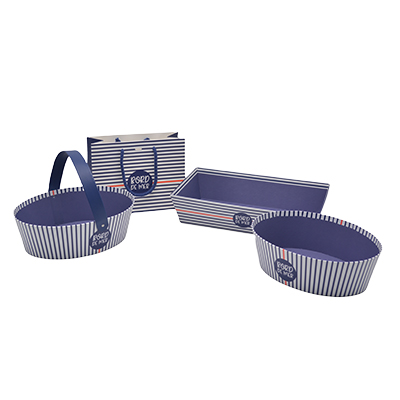 Corbeille ovale carton forme panier mer bleu marine 26x19,3x8cm - Corbeilles carton-1