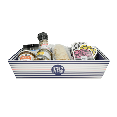 Corbeille carton rectangle Mer 33 x 20 x 7,5 cm bleu marine / blanc, paquet de 10 - Corbeilles carton-1