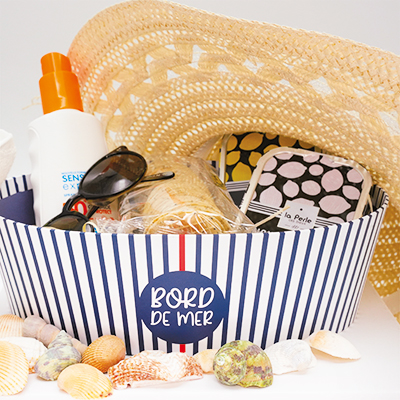 Corbeille carton ovale Mer 26 x 19,3 x 8 cm bleu marine / blanc, paquet de 6 - Corbeilles carton-2