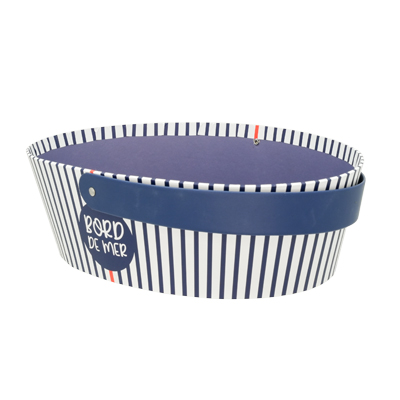 Corbeille carton ovale  1 anse Mer 26 x 19,3 x 8 cm bleu marine / blanc, paquet de 6 - Corbeilles carton-1