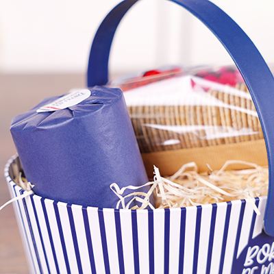 Corbeille carton ovale  1 anse Mer 26 x 19,3 x 8 cm bleu marine / blanc, paquet de 6 - Corbeilles carton-3