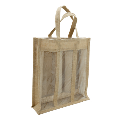 Sacs jute 3 bouteilles à fenêtres - Sacs pour bouteilles de vin-2
