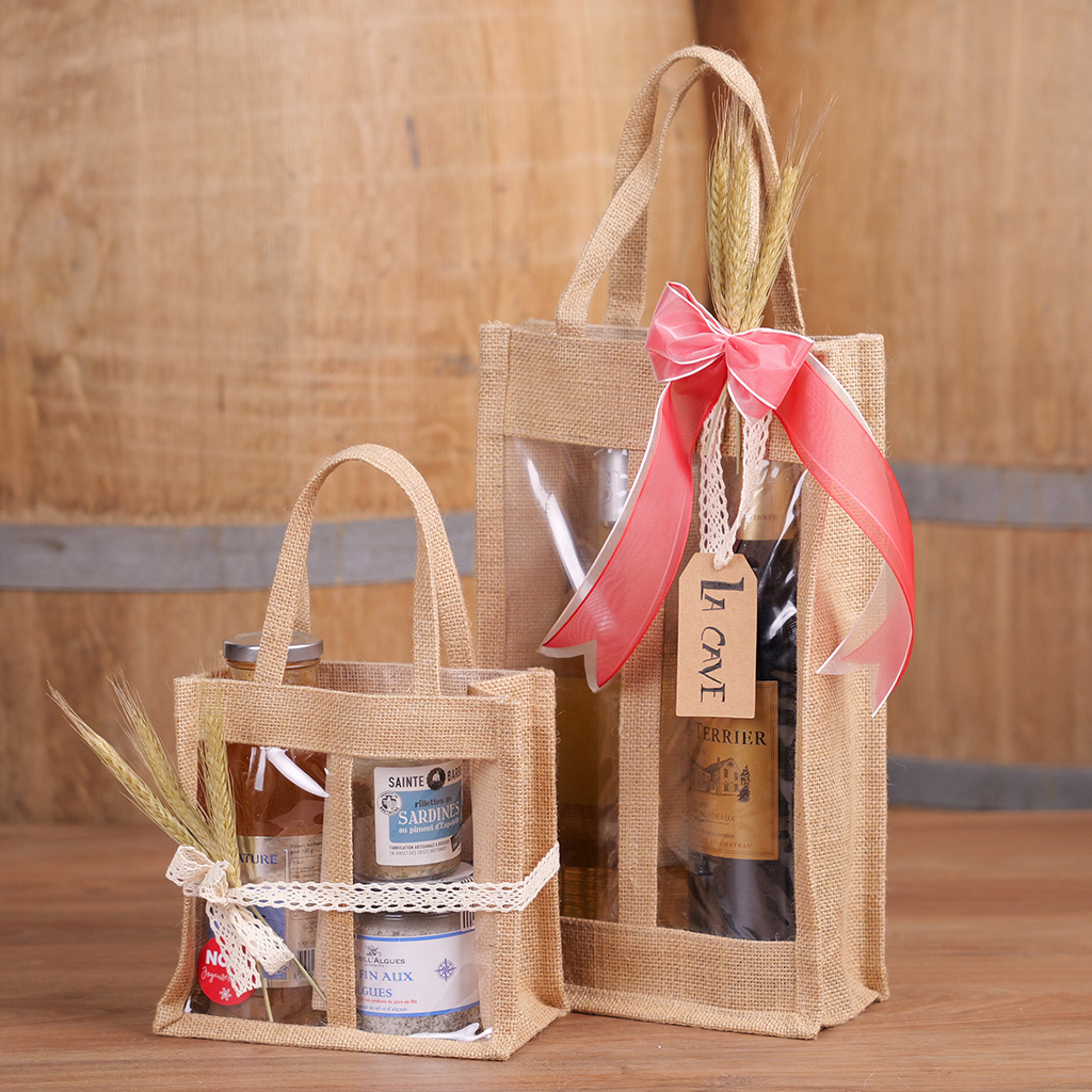 Sacs jute carré à fenêtre 2 pots - Sacs jute-2