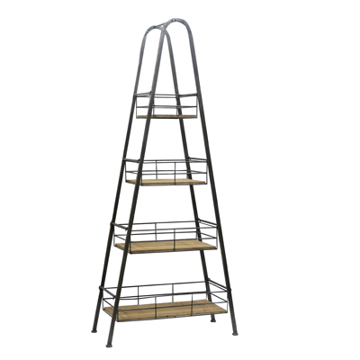 Étagère conique 4 niveaux métal / bois 72 x 34 x 164 cm - Ligne Industrielle