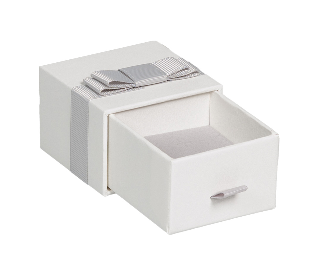 Écrins à bijoux blanc avec ruban gris - Petit modèle - Écrins à bijoux, Coffrets à bijoux-1