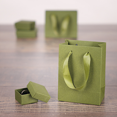 Sacs kraft luxe poignées ruban satin - vert olive - 11,5+7x15,5cm - Sacs kraft luxe-3