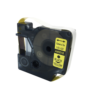 Ruban jaune 12 mm x 7 m - noir sur jaune - compatible Dymo - Rubans cassettes pour Dymo