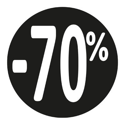 Etiquette Soldes -70% noir ø36mm - Sticker Soldes -70% - Paquet de 500 - Gommettes adhésives évènementielles