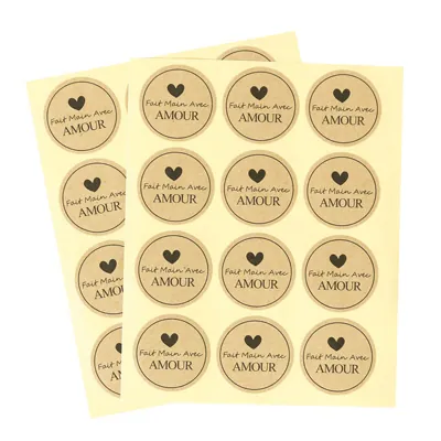 2 Rouleaux Autocollants « Fait à La Main Avec Amour » – Étiquettes Rondes Kraft, Pour Emballages Cadeaux