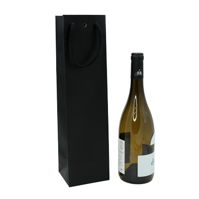Sacs pelliculés poignées cordelette 1 bouteille - noir mat - L 10,9 x P 9 x H 38 cm - Sacs pour bouteilles de vin-3