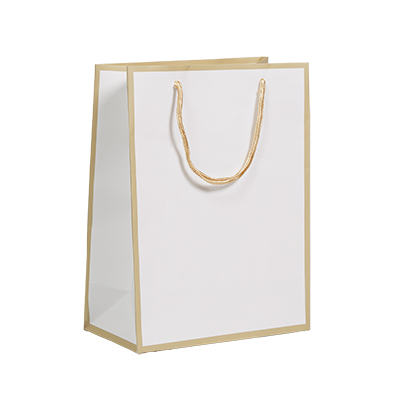 Sacs pelliculés - blanc liseré or - moyen modèle - Sacs pelliculés unis, poignées cordelette