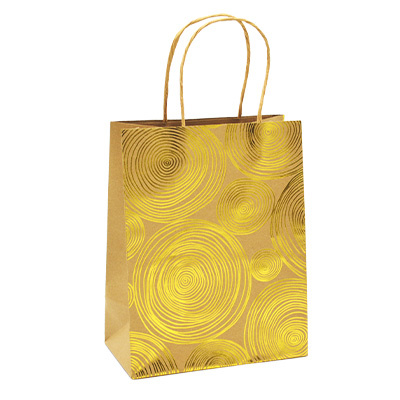 Sacs kraft à spirales or 2 faces - 18 + 10 x H 23 cm - Sacs kraft à motifs