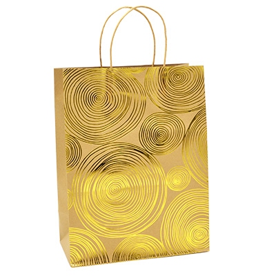 Sacs kraft à spirales or 2 faces - 25 + 13 x H 33 cm - Sacs kraft à motifs-1