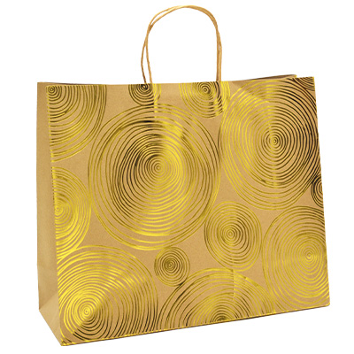 Sacs kraft à spirales or 2 faces - 36 + 13 x H 30 cm - Sacs kraft à motifs