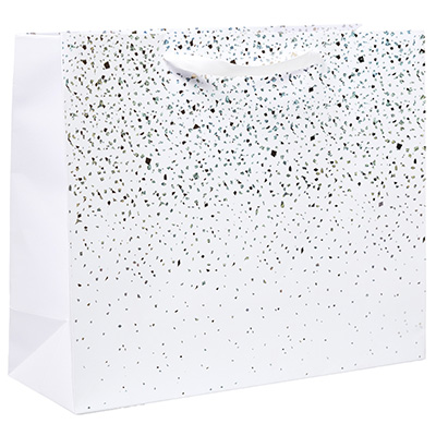 Sac pelliculé Terrazzo blanc / or / argent irisé 36 + 13 x H 30 cm - Paquet de 20 - Sacs pelliculés à motifs