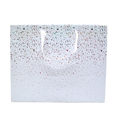 Sac cadeau pelliculé Terrazzo blanc / or / argent irisé 36 + 13 x H 30 cm - Paquet de 20 - Sacs pelliculés à motifs-1