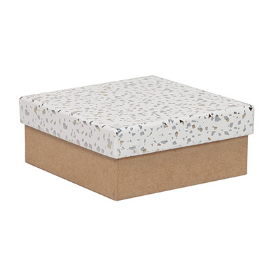 Boîtes cadeaux Terrazzo à couvercle amovible - blanc / brun - 12 x 12 x H15 cm - Boites cloches