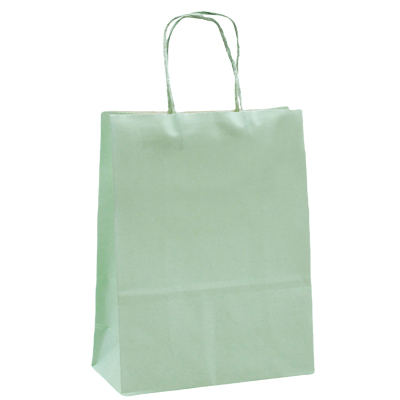 Sac kraft vert pastel à poignées torsadées 16+8x22cm 120g/m² (x50) - Sacs kraft unis, poignées torsadées