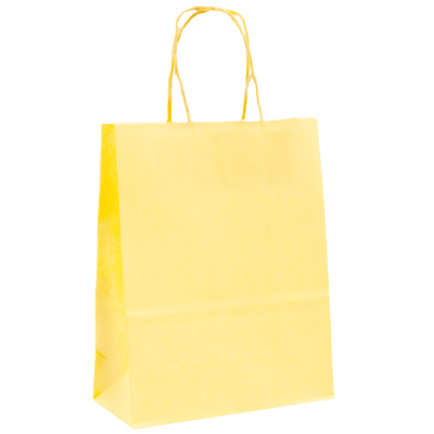 Sacs kraft jaune pastel à poignées torsadées 16+8x22cm 120g/m² (x50) - Sacs kraft unis, poignées torsadées
