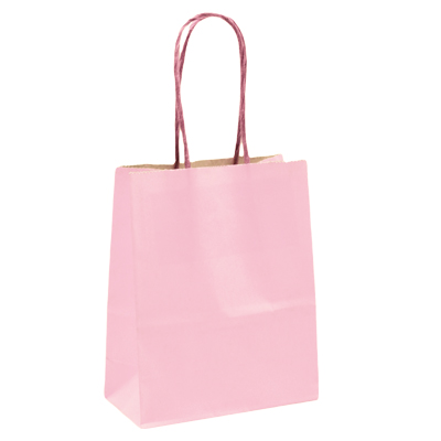 Sacs kraft rose pastel à poignées torsadées 12+6x15cm 120g/m² (x50) - Sacs kraft unis, poignées torsadées
