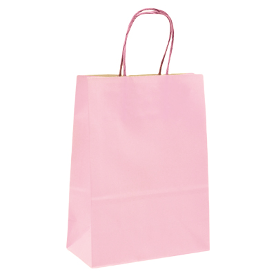Sacs kraft rose pastel à poignées torsadées 16+8x22cm 120g/m² (x50) - Sacs kraft unis, poignées torsadées