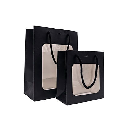 Sacs pelliculés noir mat avec fenêtre - 18 + 8 x 19 cm - Sacs pelliculés poignées cordelette-2