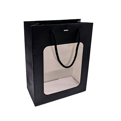 Sacs pelliculés noir mat avec fenêtre - 22 + 11 x 28 cm - Sacs pelliculés poignées cordelette-1