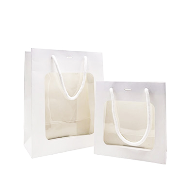 Sacs pelliculés blanc mat avec fenêtre - 22 + 11 x 28 cm - Sacs pelliculés poignées cordelette-2