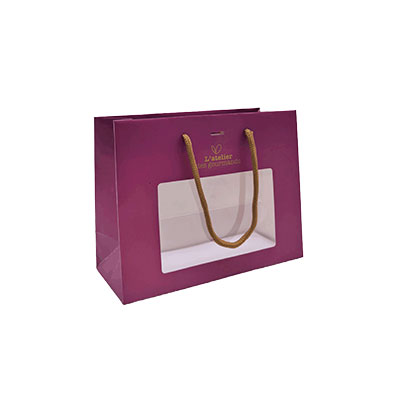 Sacs papier kraft à fenêtre poignées cordelettes - 22+9x17cm - collection Épicerie Fine  bordeaux - Sacs pelliculés à motifs-2