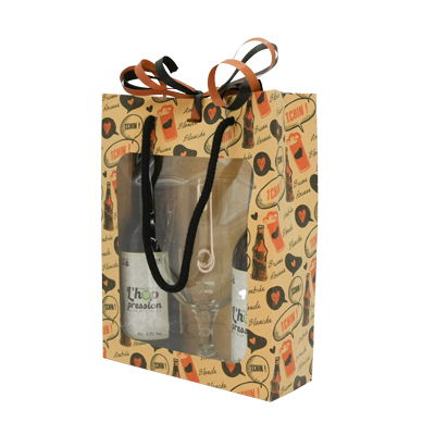 Sac kraft avec fenêtre pour 3 bières 33 cl 30 + 7 x 26 cm, paquet de 10 - Mètres de bières, Emballages pour bouteilles de bières-1