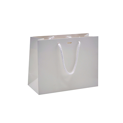 Sac pelliculé blanc mat poignées cordelières 23+10x18 cm - Sacs pelliculés unis, poignées cordelette-1