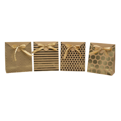 Pochettes cadeaux Chevrons - brun / or - moyen modèle - Pochettes cadeaux à motifs-2