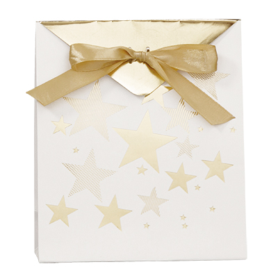 Pochettes cadeaux Étoiles - blanc / or - moyen modèle - Pochettes cadeaux luxe-1