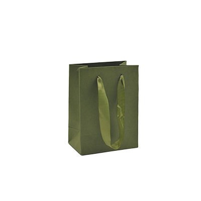 Sacs kraft luxe poignées ruban satin - vert olive - 11,5+7x15,5cm - Sacs kraft Luxe