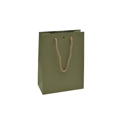 Sacs kraft Vert sauge avec poignées cordelières - 16+8 x22 cm - Sacs kraft luxe