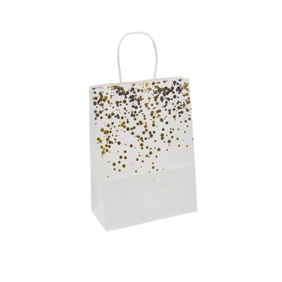 Sac kraft Luxe blanc/or et poignées torsadées 16+8x22cm – Paquet de 20 - Sacs kraft luxe