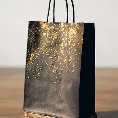 Sac kraft luxe brun / or et poignées torsadées – L 16 x P 8 x H 22 cm – Paquet de 20 - Sacs kraft luxe-1