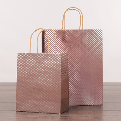 Sac cadeau kraft poignées torsadées marron à pois or 24 + 10 x 31 cm - Paquet de 20 - Sacs kraft luxe-1