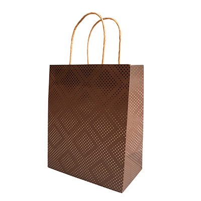 Sac cadeau kraft poignées torsadées marron à pois or 18 + 10 x 22 cm - Paquet de 20 - Sacs kraft luxe